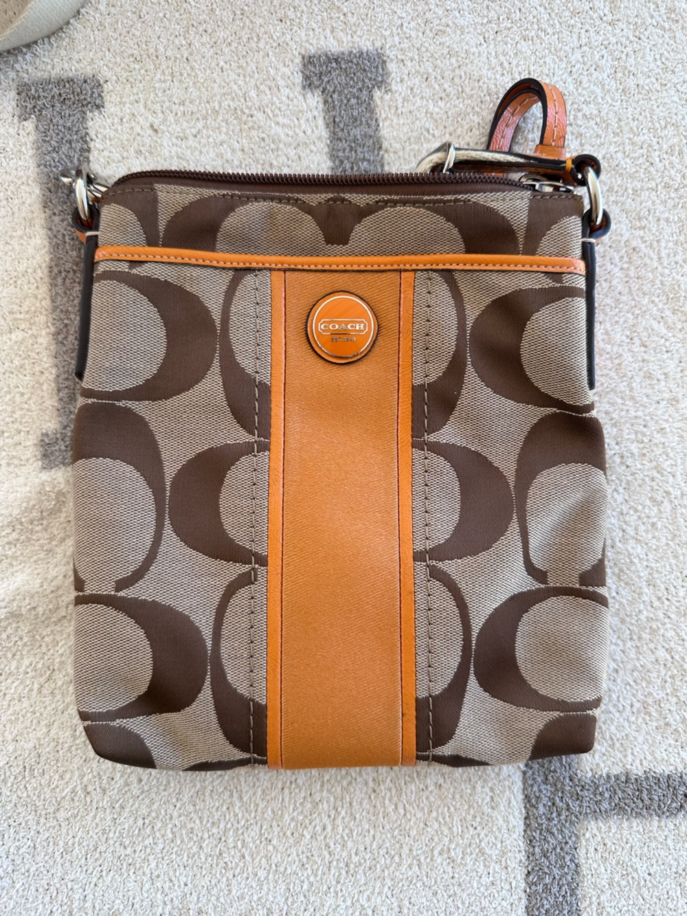 Coach Brown & Orange Signature Canvas Messenger Bag y2k